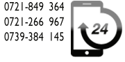 icon simbolizand disponibilitatea 24h/24, 7 zile din 7 si numerele de telefon ce pot fi apelate incontinuu